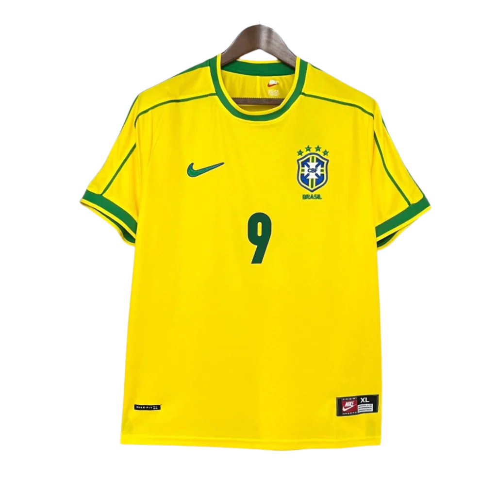 Camisa Seleção Brasileira Retrô Home 1998 Ronaldo #9 - Torcedor Nike Masculina - Amarelo