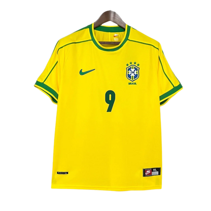 Camisa Seleção Brasileira Retrô Home 1998 Ronaldo #9 - Torcedor Nike Masculina - Amarelo
