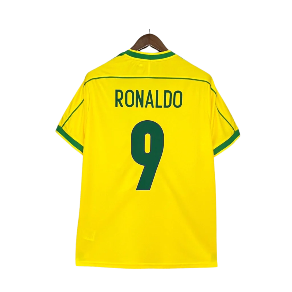 Camisa Seleção Brasileira Retrô Home 1998 Ronaldo #9 - Torcedor Nike Masculina - Amarelo