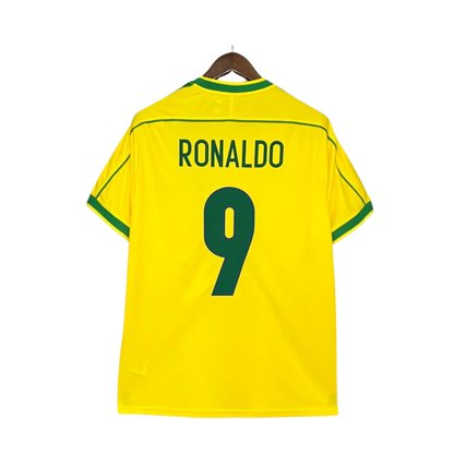 Camisa Seleção Brasileira Retrô Home 1998 Ronaldo #9 - Torcedor Nike Masculina - Amarelo