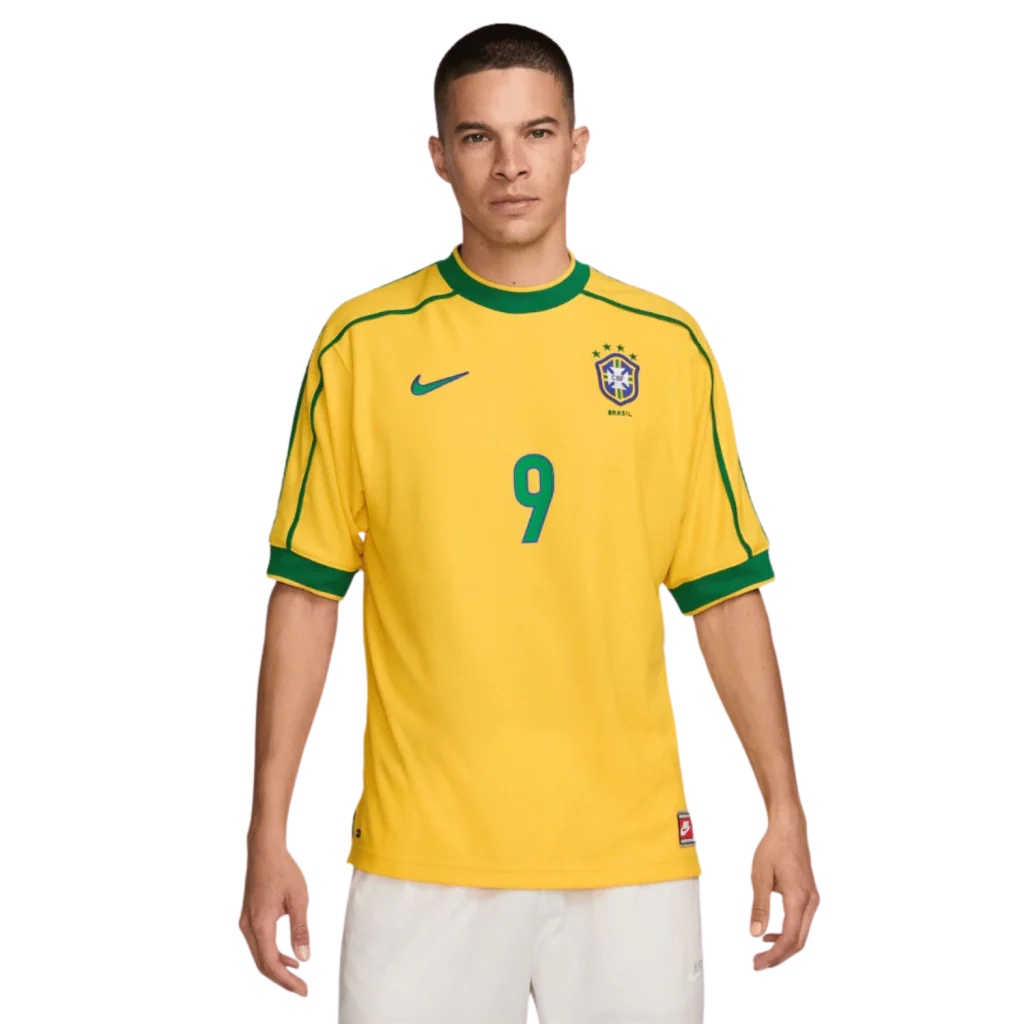 Camisa Seleção Brasileira Retrô Home 1998 Ronaldo #9 - Torcedor Nike Masculina - Amarelo