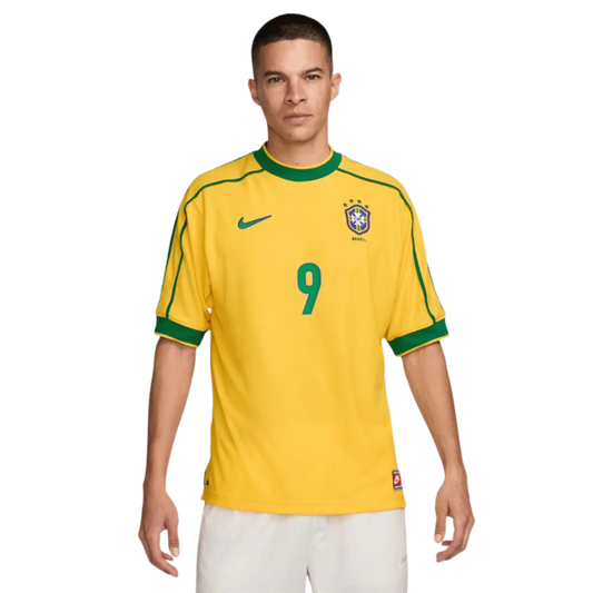 Camisa Seleção Brasileira Retrô Home 1998 Ronaldo #9 - Torcedor Nike Masculina - Amarelo