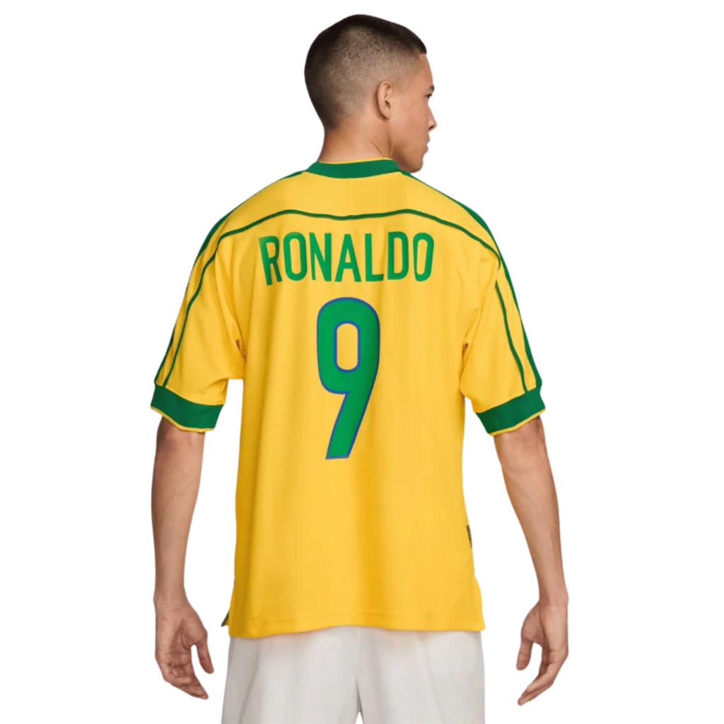 Camisa Seleção Brasileira Retrô Home 1998 Ronaldo #9 - Torcedor Nike Masculina - Amarelo