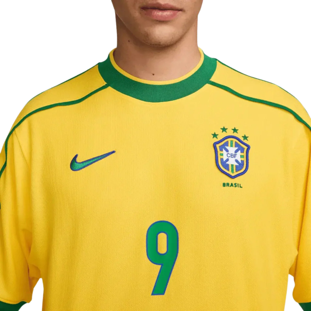 Camisa Seleção Brasileira Retrô Home 1998 Ronaldo #9 - Torcedor Nike Masculina - Amarelo