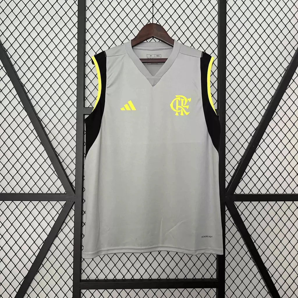 Camisa Flamengo Treino Regata 24/25 Torcedor Adidas Masculino - Cinza e Amarelo