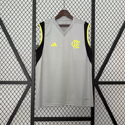 Camisa Flamengo Treino Regata 24/25 Torcedor Adidas Masculino - Cinza e Amarelo