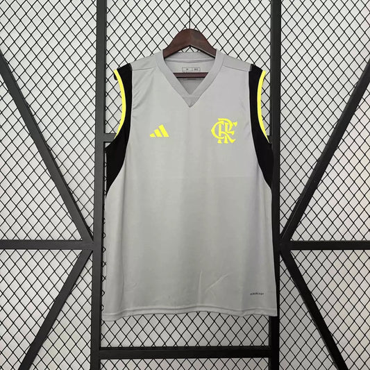 Camisa Flamengo Treino Regata 24/25 Torcedor Adidas Masculino - Cinza e Amarelo