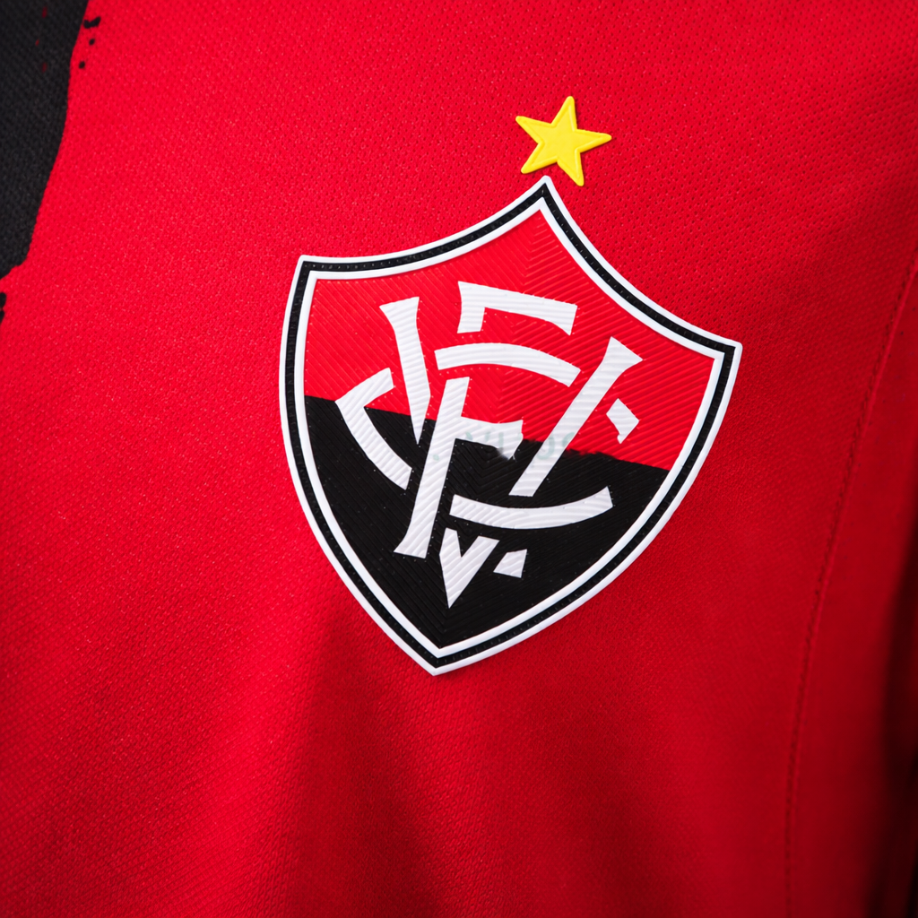 Camisa Vitória Rubro-Negra 25/26 – Manto Dividido Leão da Barra