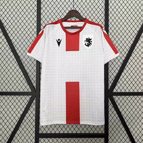 Camisa Geórgia Home Eurocopa 24/25 - Torcedor Macron Masculino - Branco e Vermelho