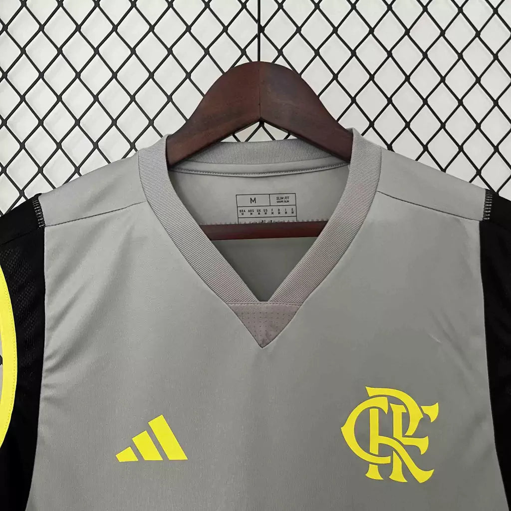 Camisa Flamengo Treino Regata 24/25 Torcedor Adidas Masculino - Cinza e Amarelo