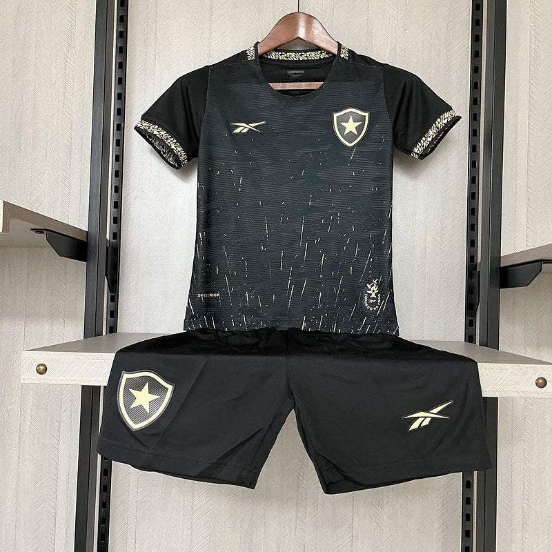 Conjunto Infantil Botafogo Away 24/25 Reebok - Preto e Dourado