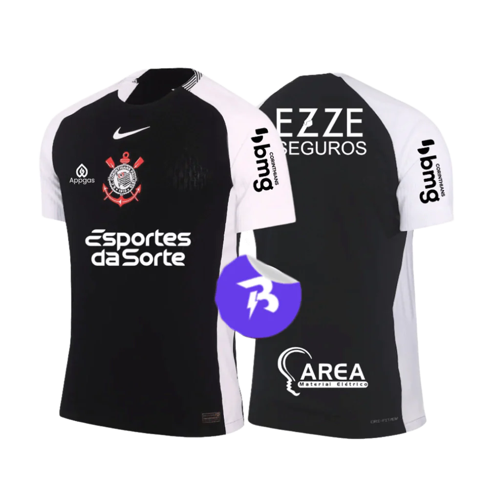 Camisa Timão C/ Patrocínios Away 2025 Torcedor Masculino - Preto