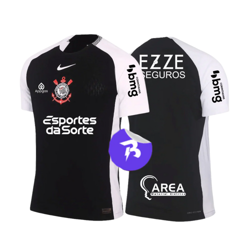 Camisa Timão C/ Patrocínios Away 2025 Torcedor Masculino - Preto