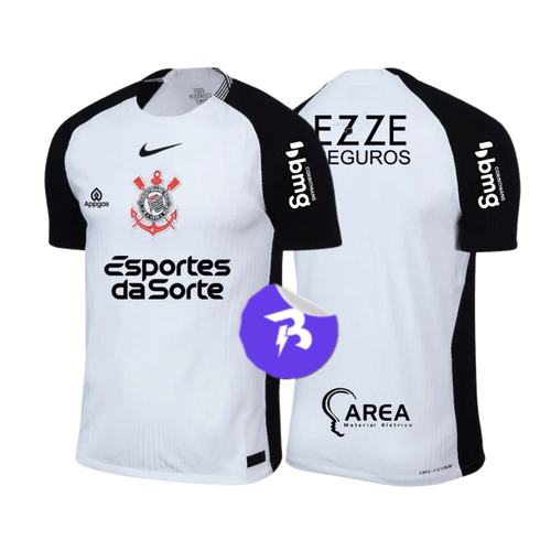 Camisa Timão C/ Patrocínios Home 2025 Torcedor Masculino - Branco