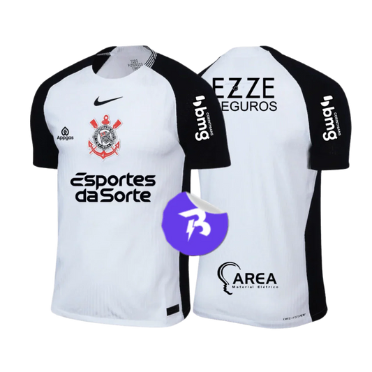 Camisa Timão C/ Patrocínios Home 2025 Torcedor Masculino - Branco