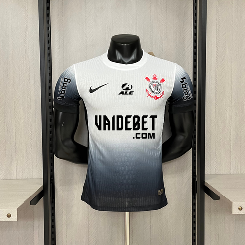 Camisa Timão Home 2024/25 C/ Patrocínio Versão Jogador Nike Masculino - Branco e Preto