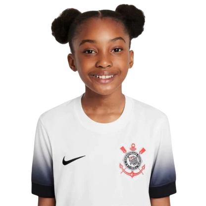 Conjunto Infantil Timão Home 24/25 Nike - Branco e Preto