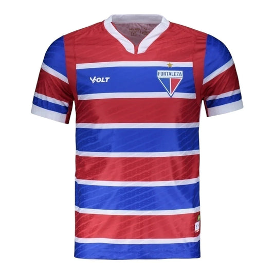 Camisa Fortaleza I 25/26 - Torcedor Volt Masculina - Azul e vermelha com listras em branco